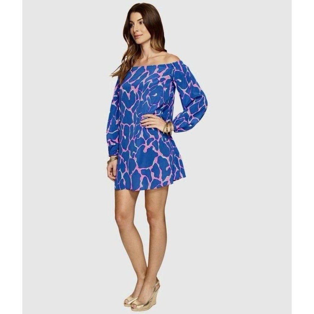 Lilly Pulitzer Silk Dress XXS Adira Stretch Mini Abstract Tiki Broken Shaker